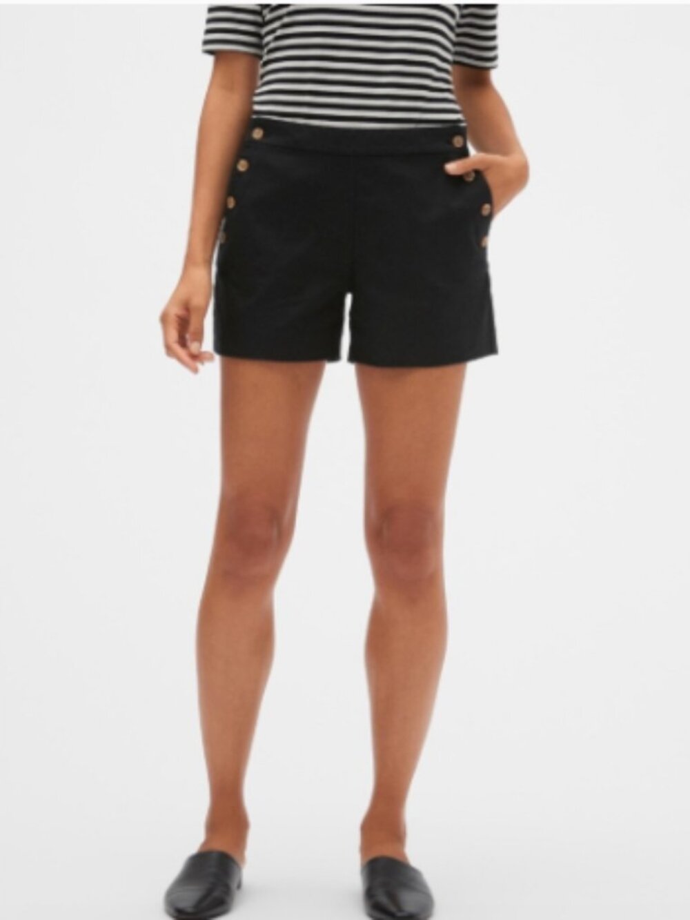 Banana Republic Black Sailor Shorts 5" Gold Buttons High Waist Dressy Size 2